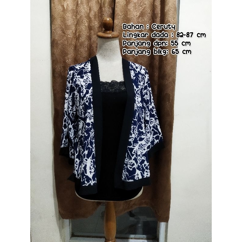 Navy Abstract Outer/ Navy Outer Motif Abstract Bahan Ceruty/ Outer Lengan Panjang Motif Abstract War