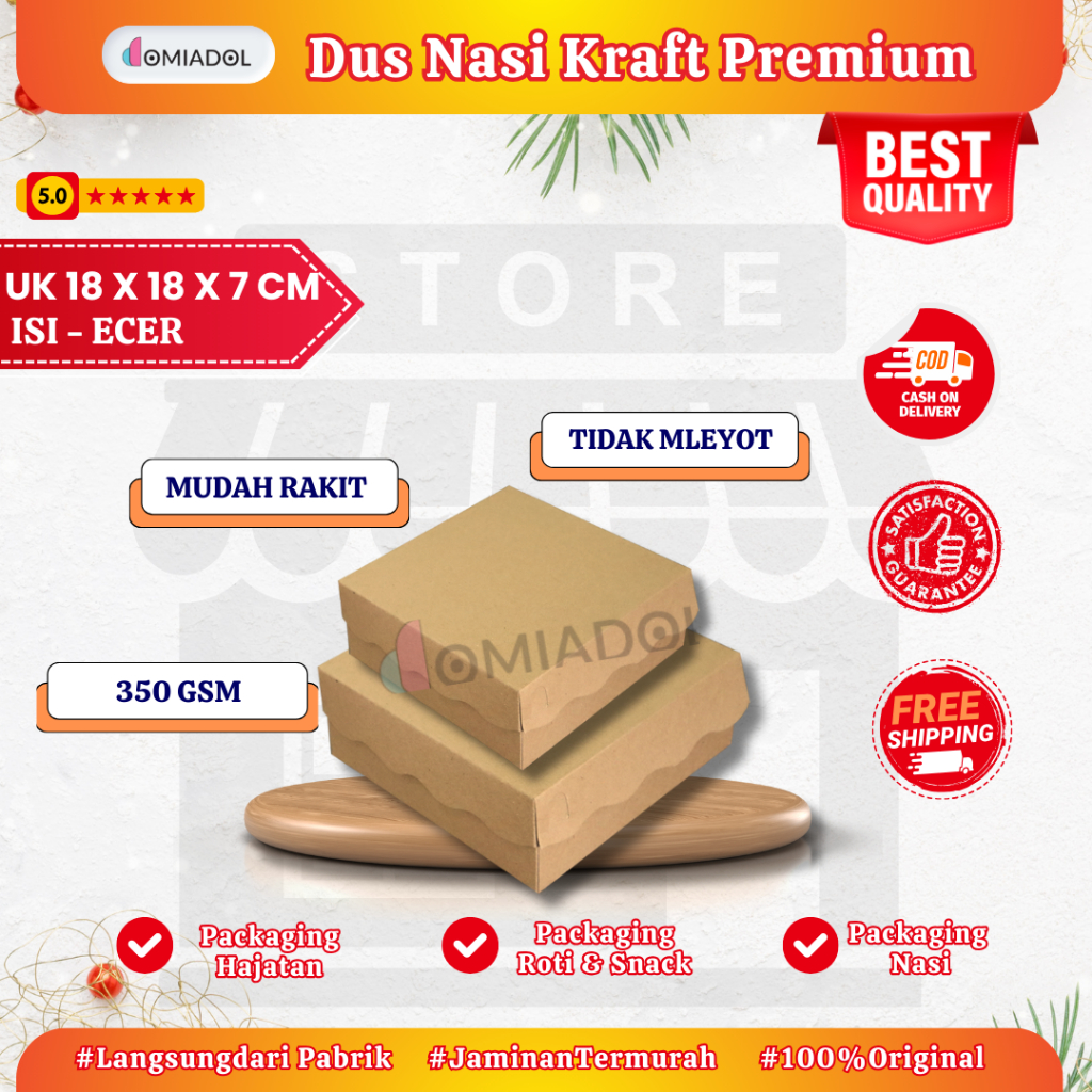 

Ecer - Box Dus Nasi Kotak R8 Kraft Premium 350 Gsm - Ukuran 18x18x7