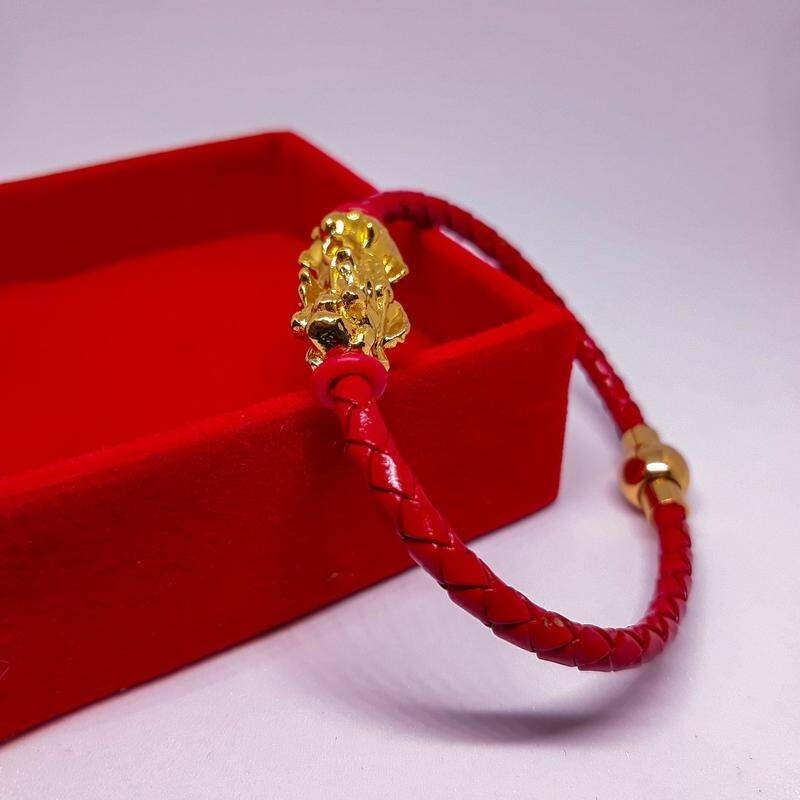 Gelang Kulit Couple Liontin Pixiu Untuk Pria Wanita Unisex Gelang Tali Pengait Magnet Gelang Premium