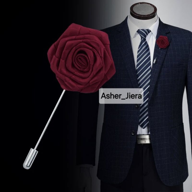 Corsage bunga jas pria folded rose , Pin jas bunga handmade , pin jas bunga mawar satin