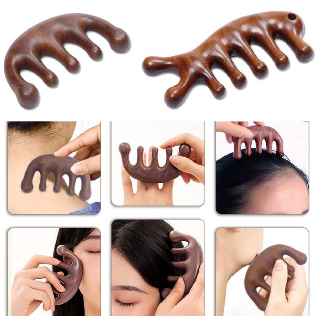 Sisir Pijat Terapi Rambut Kepala Leher Bahu Jidat Serbaguna Kepala Kayu Massage Comb
