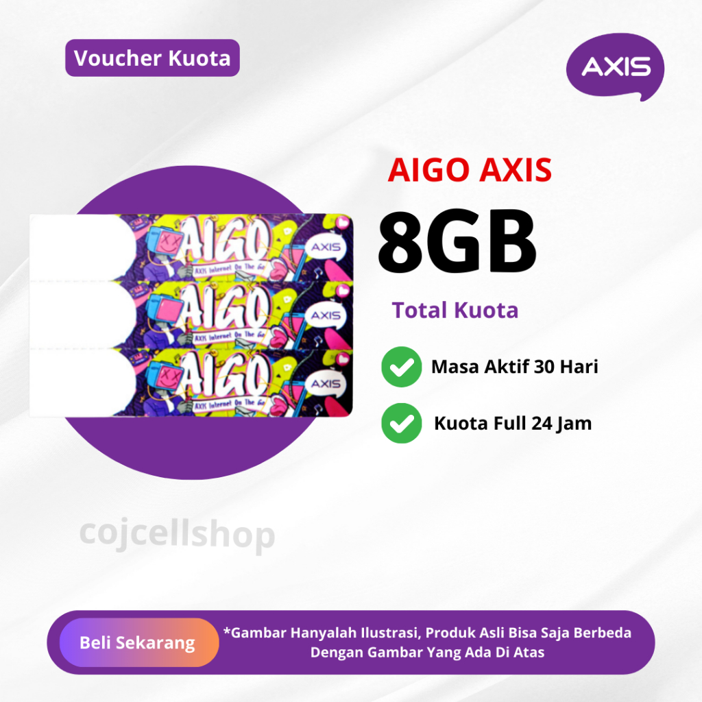 Voucher Kuota AIGO 8GB Masa Aktif 30 Hari Full 24 JAM - Voucher Kuota Axis Aigo Murah - Paket Data A