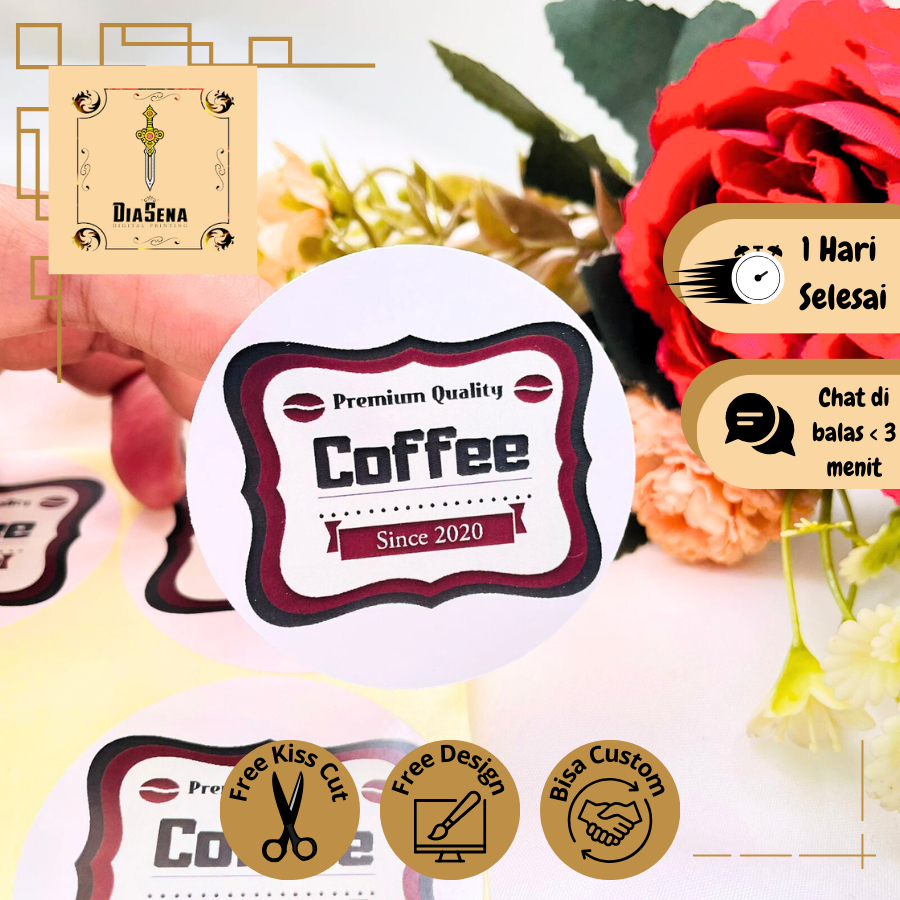 

2-4 Stiker Minuman Coffe Diasena Sticker Label Packaging Botol Cup Kopi Murah Free Desain Coffee