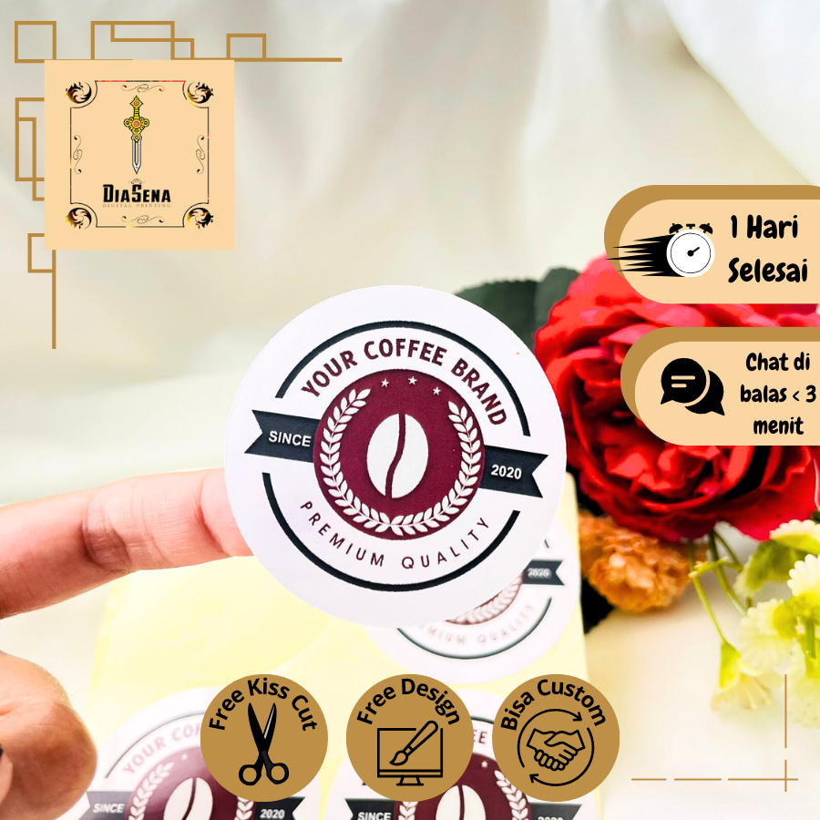 9-15 Diasena Sticker Label Minuman Coffe Stiker Produk Kemasan Botol Cup Coffee Free Desain Kopi