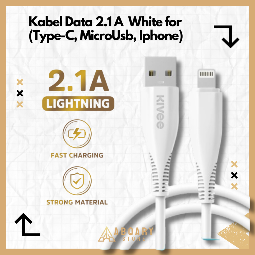 Kabel Data Fast Charging 2.1A Putih/White Kivee Untuk Type C | Micro Usb | Lightning