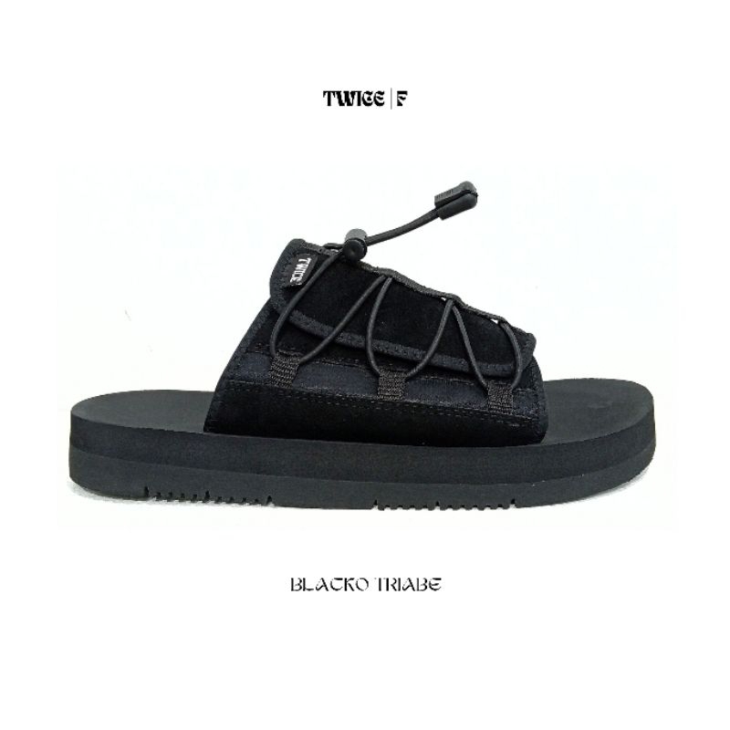 Twice Blacko Triabe | Sandal Slip On Unisex | Sandal Traveling Unisex | Sandal Slip On Pria Hitam | 