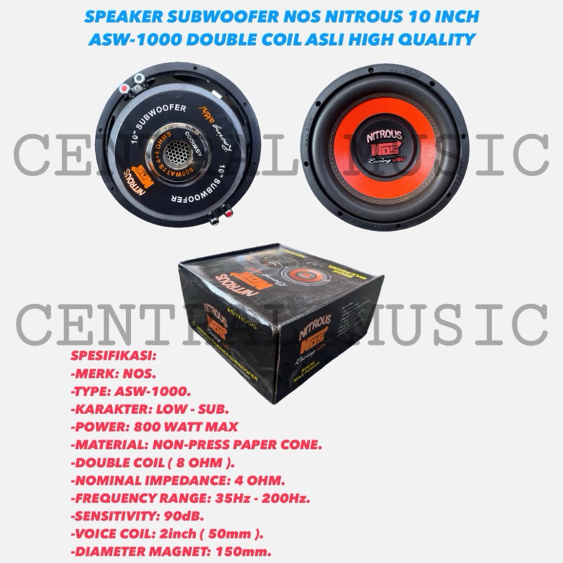SPEAKER SUBWOOFER NOS NITROUS 10 INCH ASW-1000 DOUBLE COIL ASLI HIGH QUALITY
