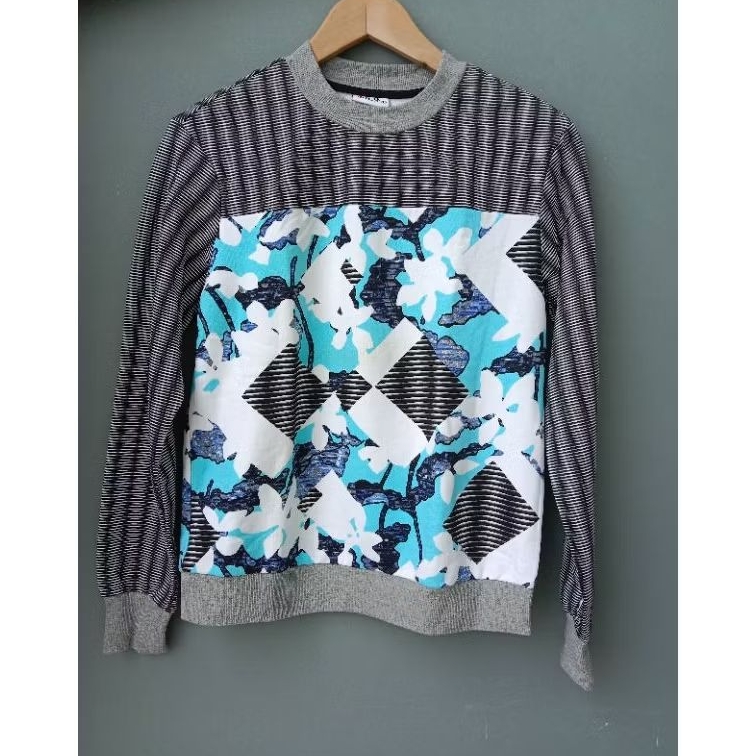 Black and Gray Striped Sweater with Flower Motive by Peter Pilotto