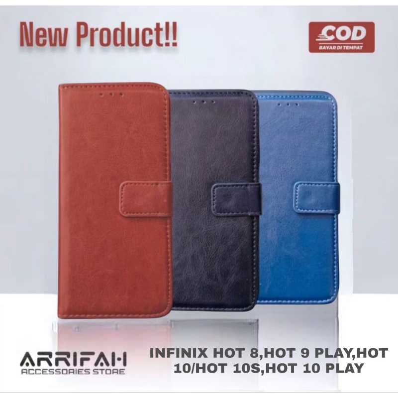 CASE FLIP COVER INFINIX HOT 8, HOT 9,  HOT 9 PLAY, HOT 10/10S,  HOT 10 PLAY WALLET DOMPET HP KULIT