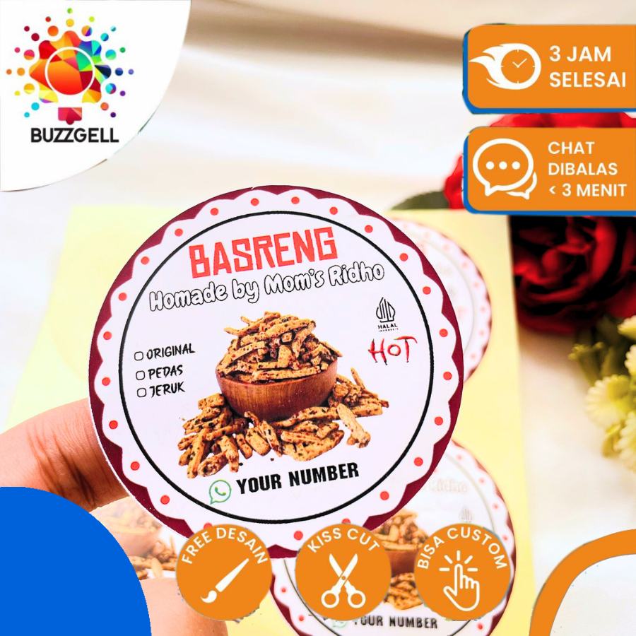 

2-4 Buzzgell Sticker Bulat Edisi Makanan Basreng Pedas Stiker Custom Nama Free Desain Label Kemasan