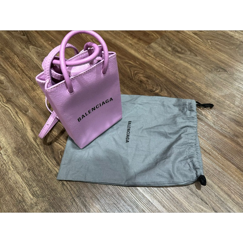 Balenciaga Logo Shopping Phone Bag Mini Pink