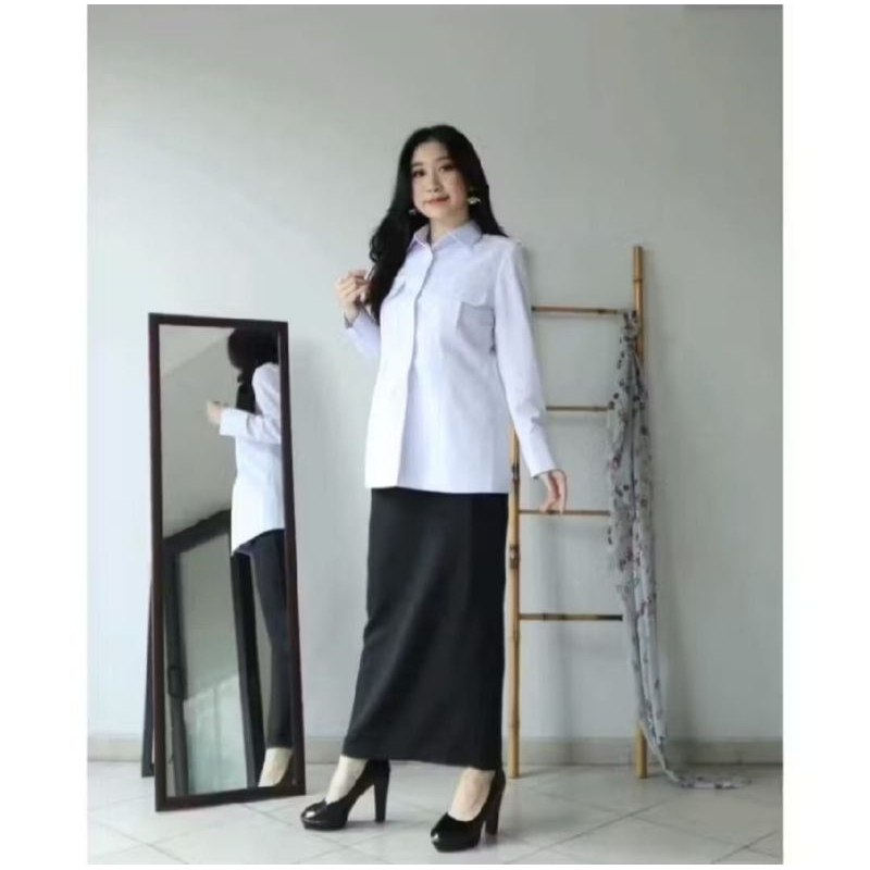 Baju Dinas Putih Wanita Lengan Panjang Seragam PNS Putih Wanita Lengan Pendek Kemeja Pdh Putih Pns W