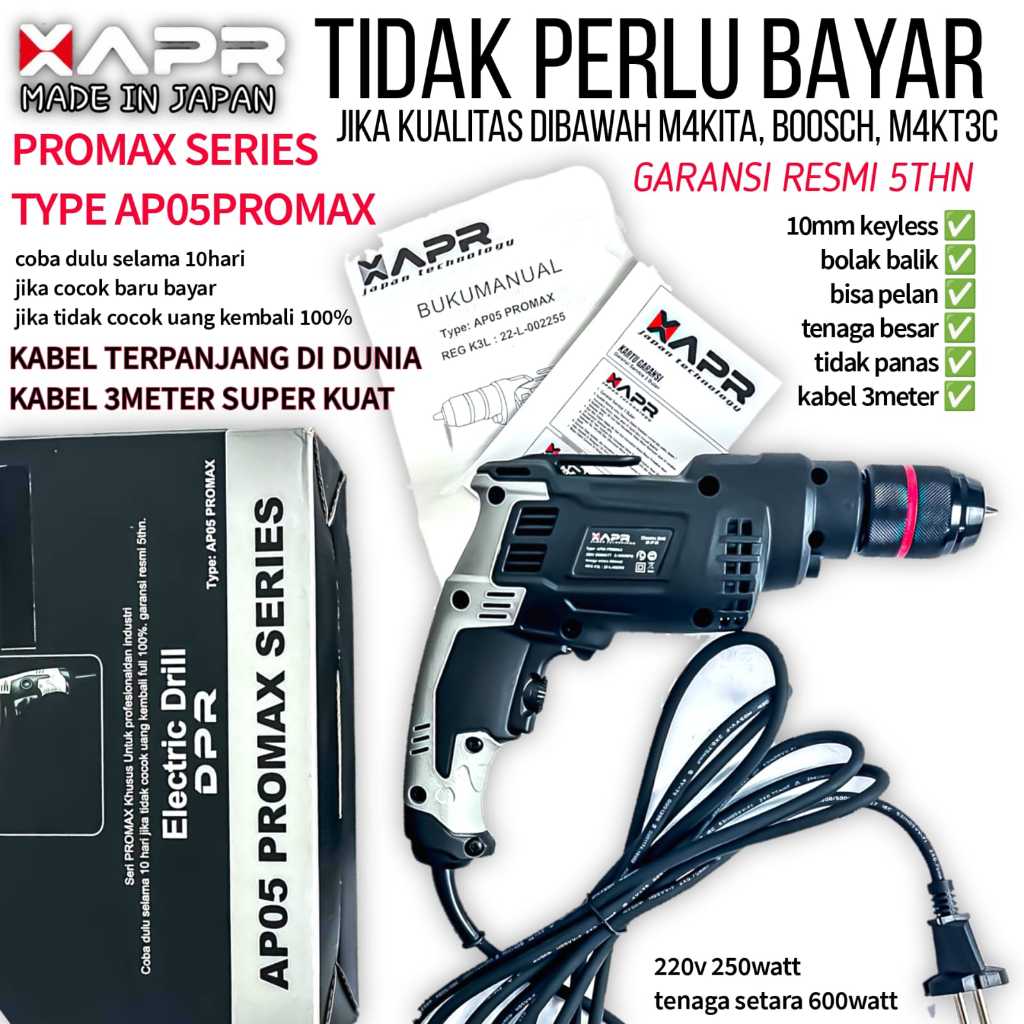 MAKITA BOR LISTRIK GARANSI RESMI 3THN PROMO HANYA 1JAM APR JAPAN AP05 PROMAX GTOOLS GT14 GT12
