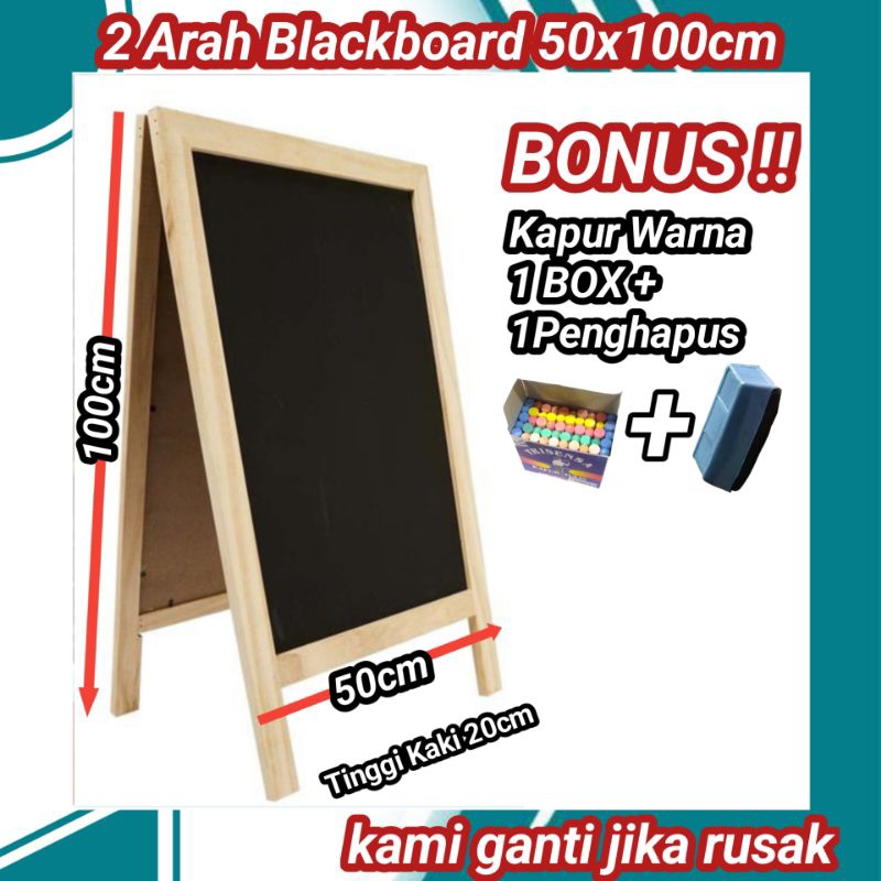 

PAPAN TULIS Blackboard 2 ARAH 100x50 CM | (Bonus Kapur 1 Box & Penghapus)Papan Tulis kapur | Papan Tulis Hitam LR11