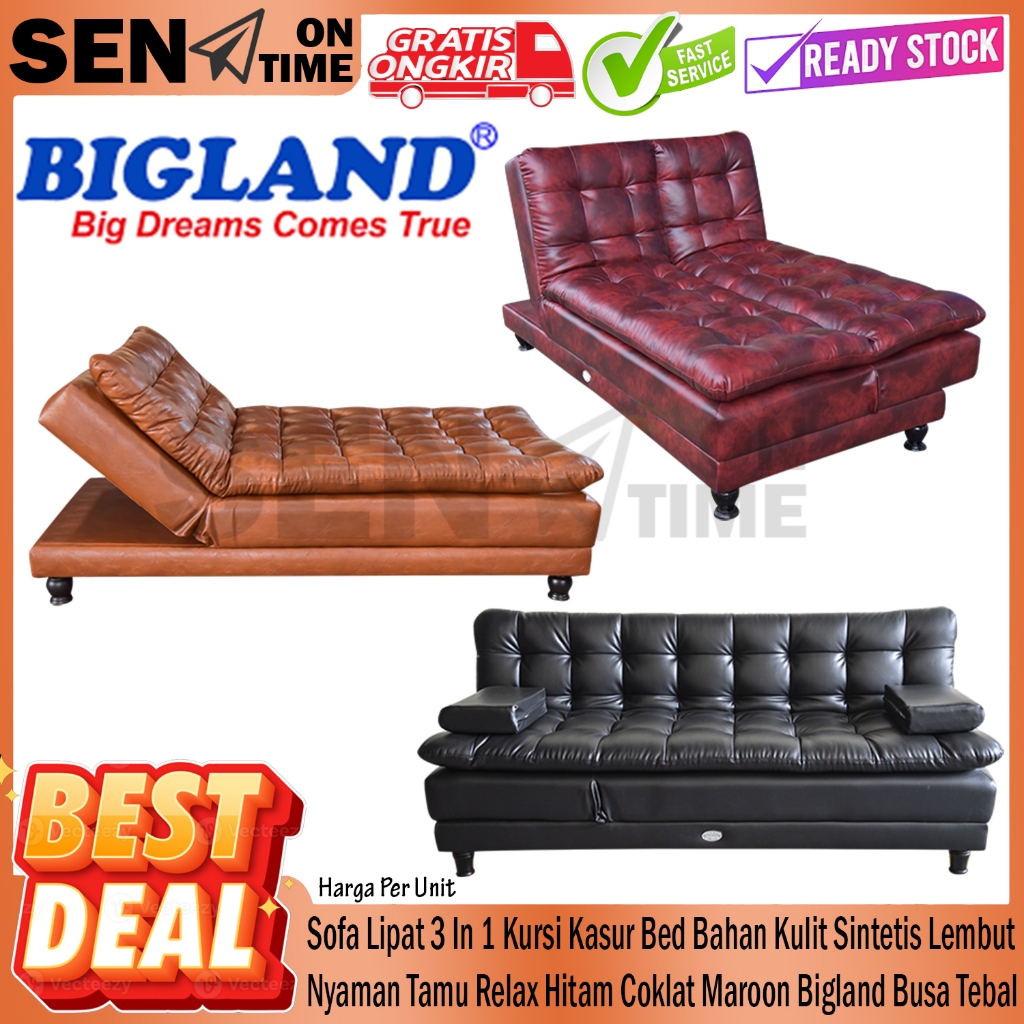 [Kargo] Sofa Bed in 1 Bigland 3 Minimalis Soffa Lipet Ruang Tamu Relax Warna Hitam Maroon Coklat Kul