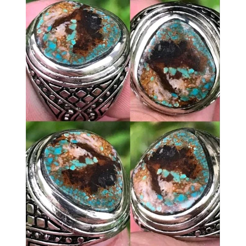 Natural Pirus Iran Persia Biru - Bluish Persian Irani Turquoise Urat Kombinasi Merah & Emas