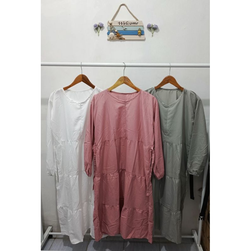 Gamis Susun Rempel Katun premium/Gamis Susun Rempel Polos/Gamis Midi