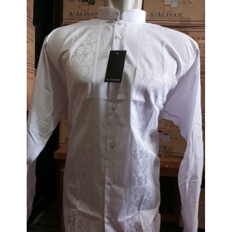 Koko Alisan putih lengan panjang big size, 16,5 17 17,5