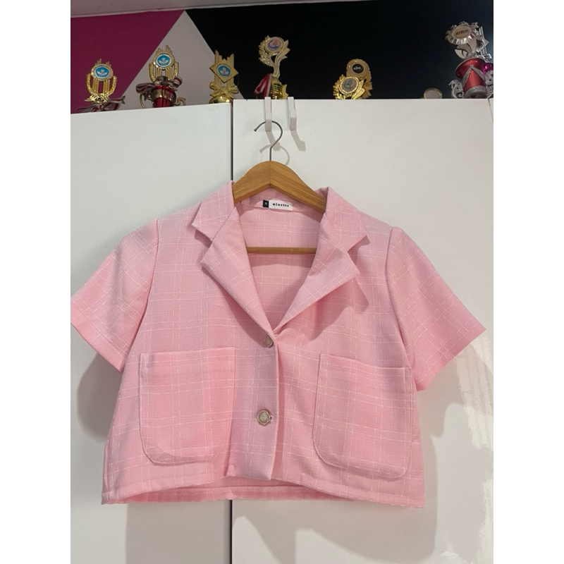 Ninette | Blazer Tweeds Outer Luaran Jas Wanita warna Pink
