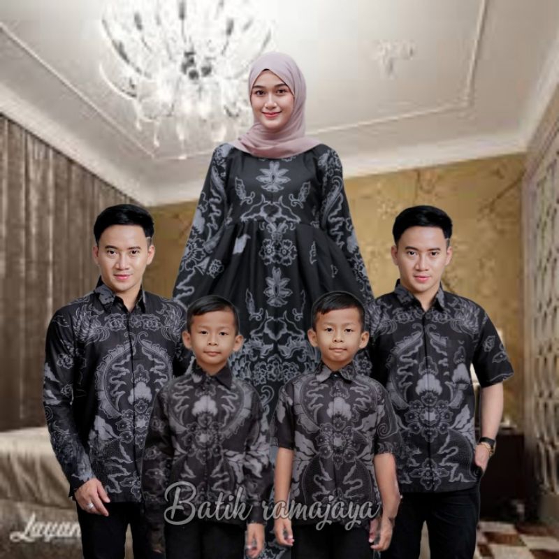 Baju batik couple ayah dan anak laki-laki motif mahkota abu batik modern batik laki laki couple terl