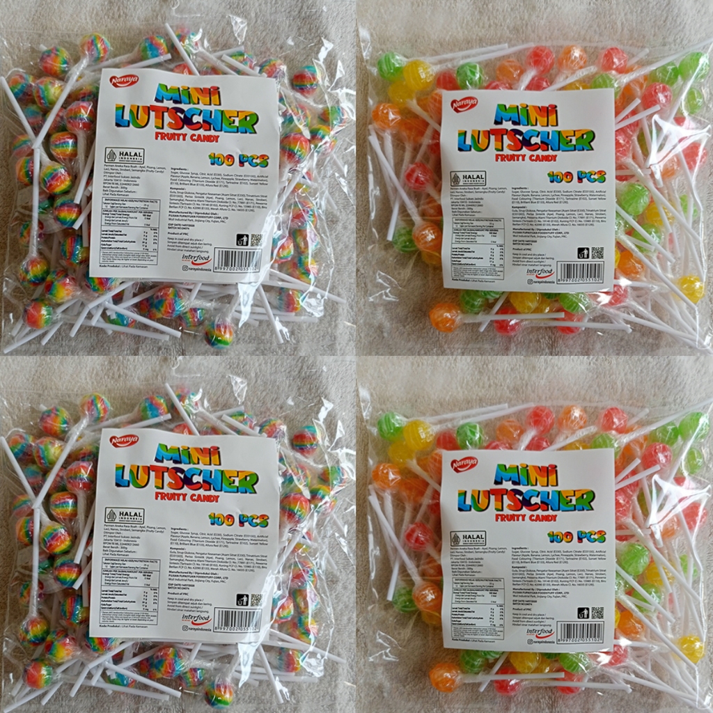 

Permen Lolipop Mini Lutscher Fruity Candy (Isi 100 Pcs).