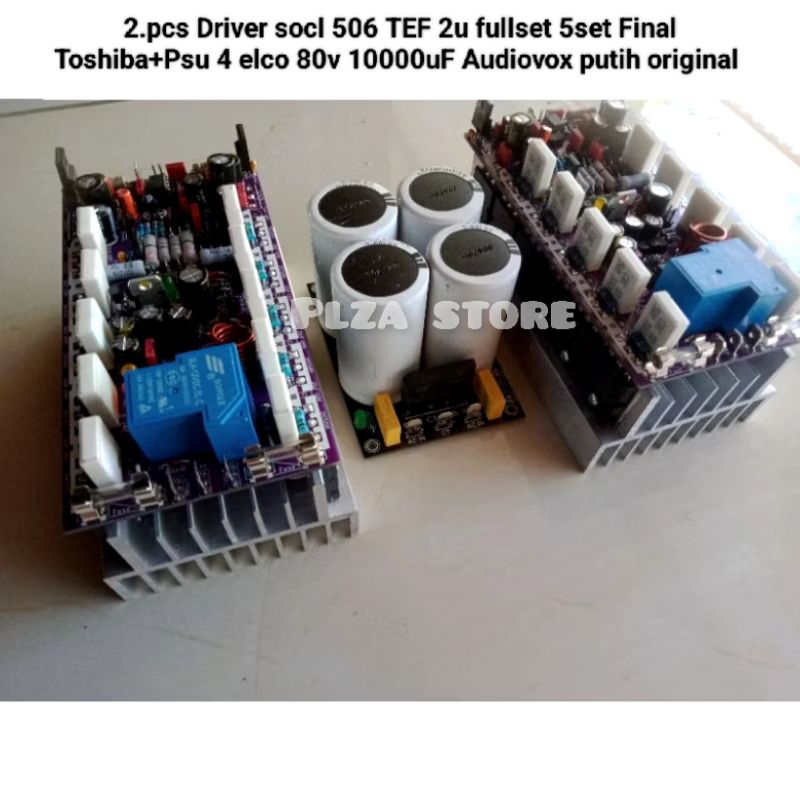 2.pcs Driver power Socl 506 TEF 2u 5set Final Toshiba lengkap PSU 4 elco 80v 10000uf Audiovox putih 