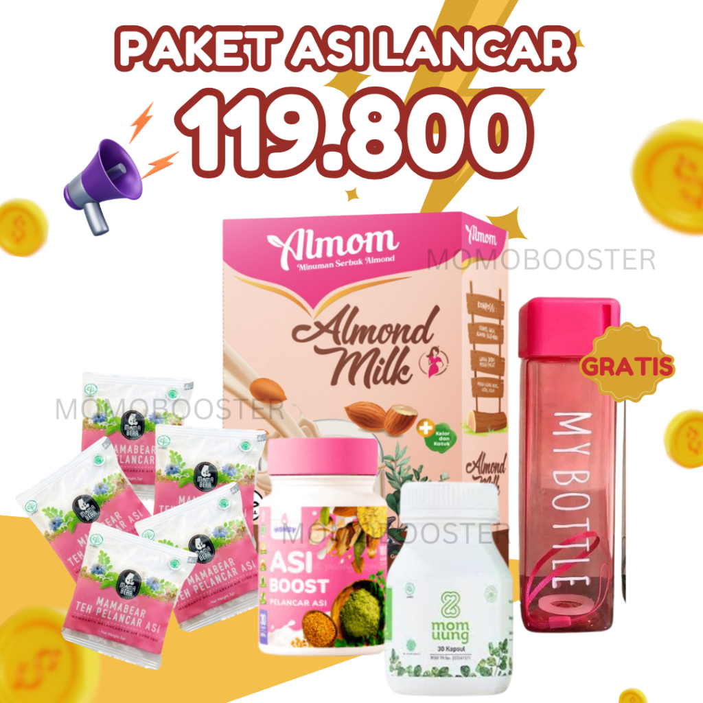 PAKET 7 Almom Mamabear Momsy Momuung ASI Booster Palancar  Almond Milk Yummys Barefood Almonde penam
