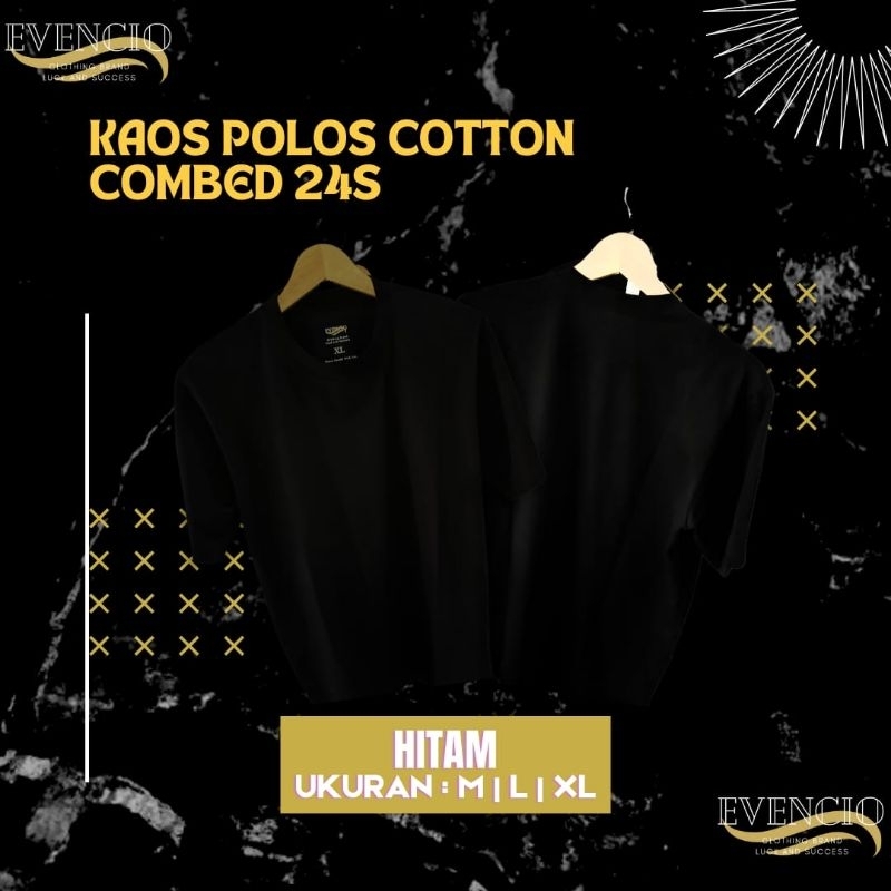 kaos polos hitam cotton combed 24S/kaos polos unisex/kaos hitam