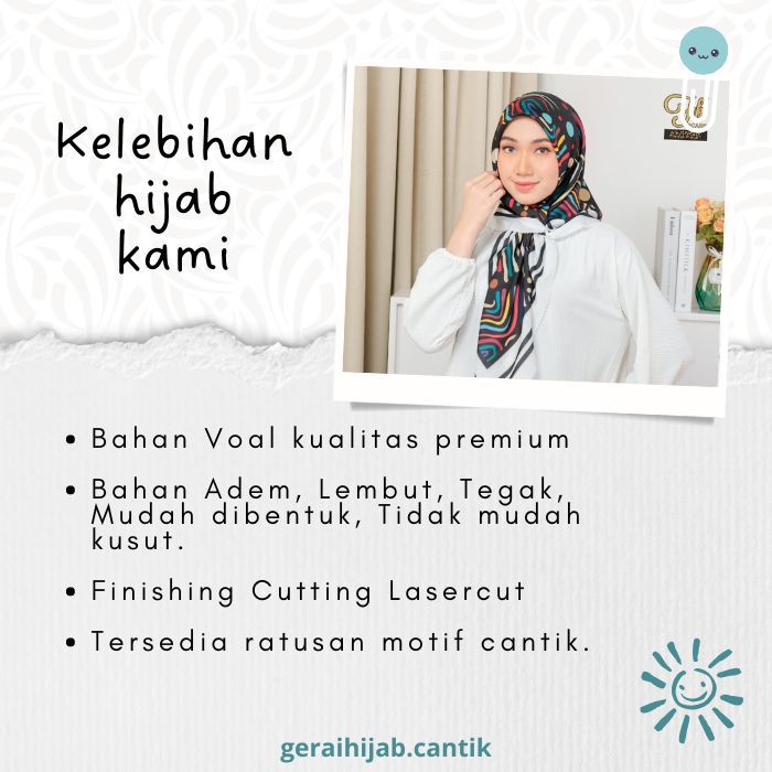 Promo Hijab Voal Motif Segiempat Jilbab Terbaru Kerudung Syari Motif Bunga Ukuran 130X130