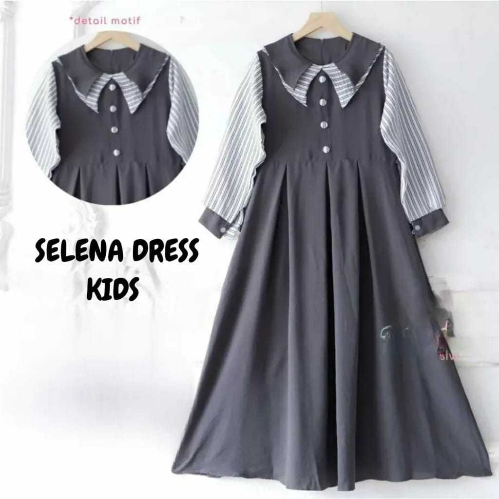 SELENA DRESS KIDS GAMIS ANAK TERBARU BAHAN CRINKLE DRES LEBARAN VIRAL 2025 GAMIS KOREAN STYLE
