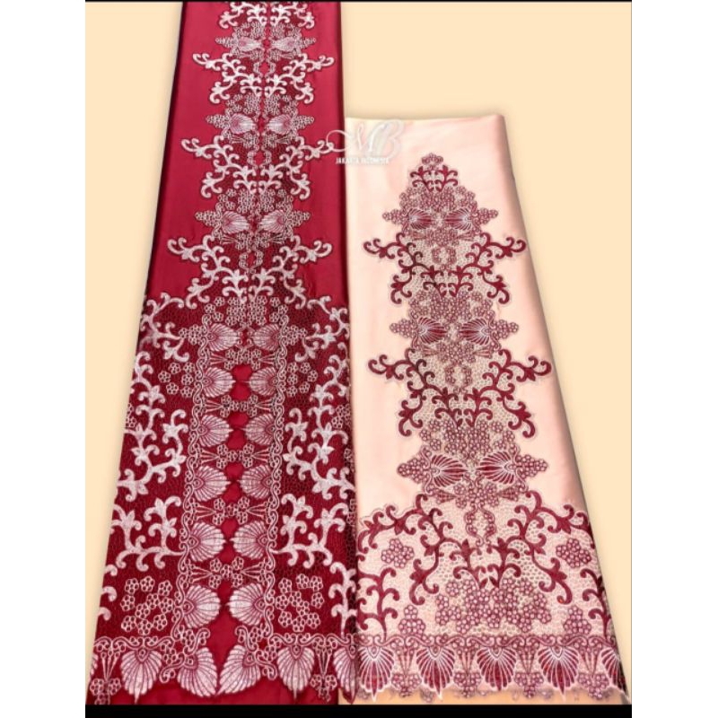 Bahan Baju Abaya Taveta Bordir dan Payet/Bahan Taveta Silky/Motif Bordir Mulz - 6