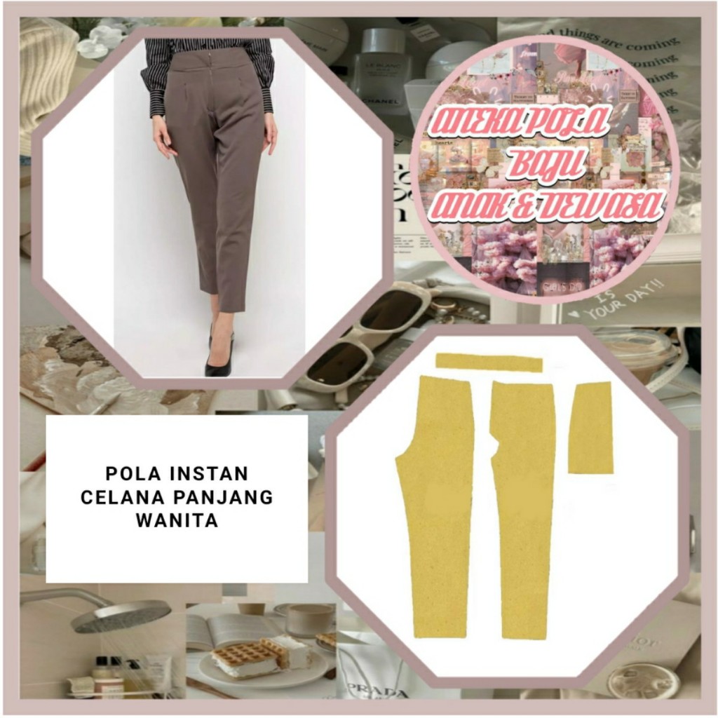 Pola Celana Panjang Wanita | Pola Instan Celana Wanita | Pola Jiplak | Pola Jahit |