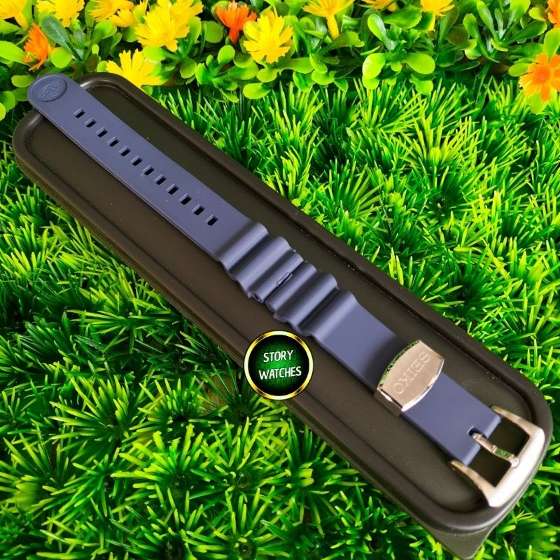 Rantai Bracelet Rubber Strap SEIKO Blue Original 100% Bawaan/Copotan Flat End 22mm