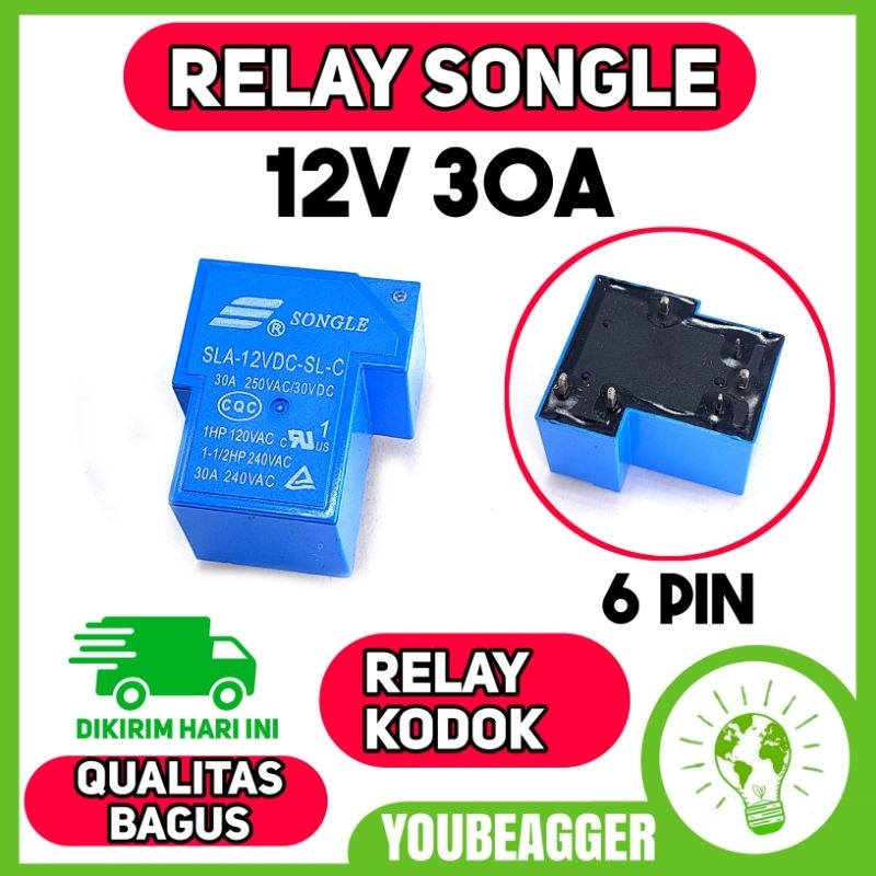 Relay songle 12V 30A 6 kaki