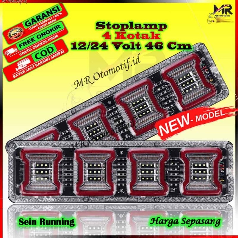 Lampu Stoplamp LED Variasi Stop lamp Rem Belakang Model 4 Kotak  ST 2440 Terbaru LED Running Raning 