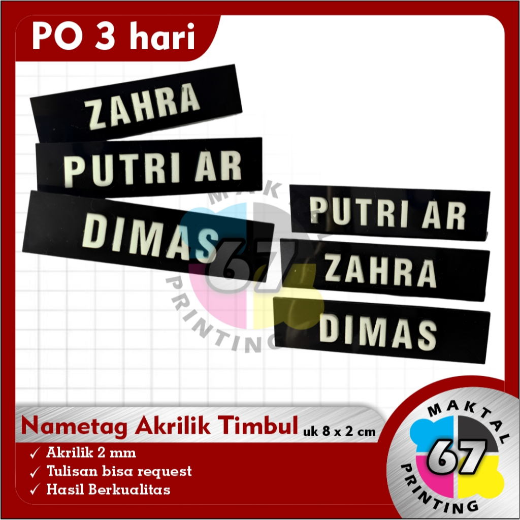 

Papan Nama Dada | Name Tag Timbul | Name Tag Dada