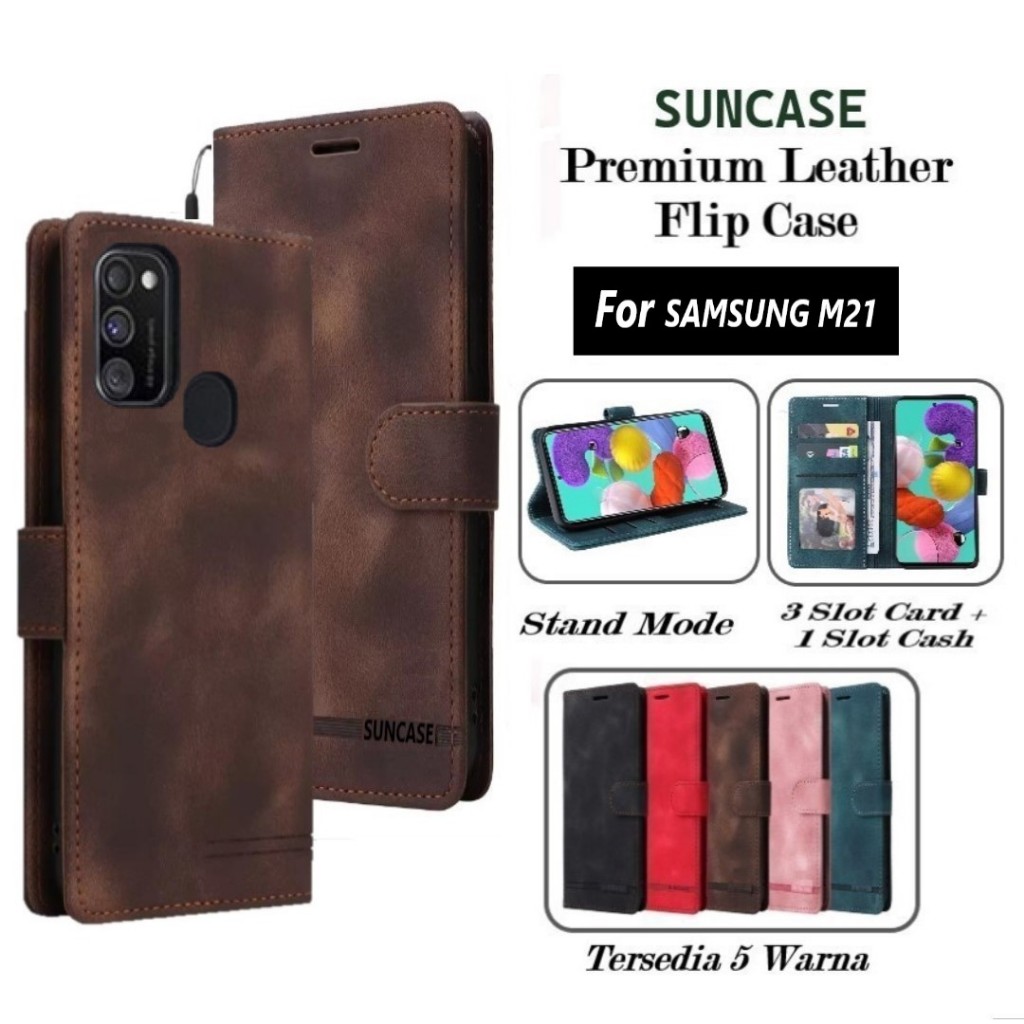 Casing SAMSUNG M21 model flip buka tutup case kulit ada tempat foto dan kartu juga tali hp flip cove