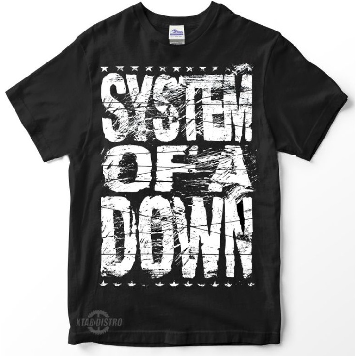 Borong Irit Kaos System Of A Down Logo Distorted Premium TShirt System Of Down Kaos Band Metal Vinta