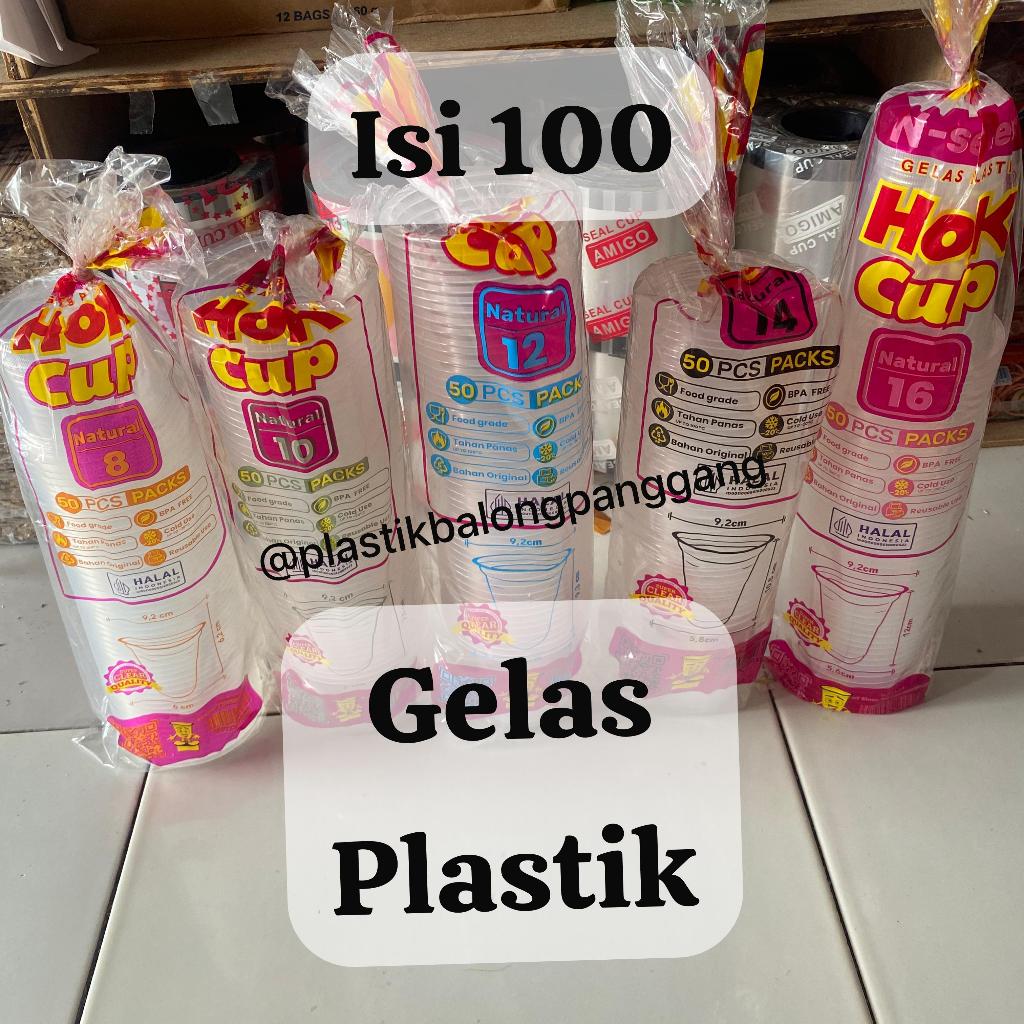 Gelas Plastik Cup Plastik HOK uk 8oz 10oz 12oz 14oz 160z gelas plastik putih/bening/merek hok