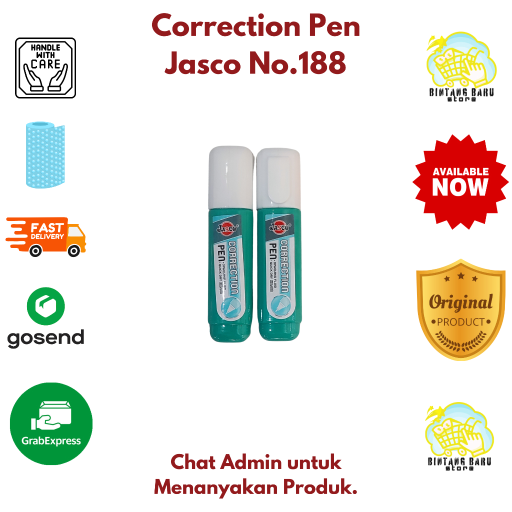 

JASCO - CORRECTION PEN / TIPE - X CAIR / PERALATAN ANAK SEKOLAH - TYPE NO.188