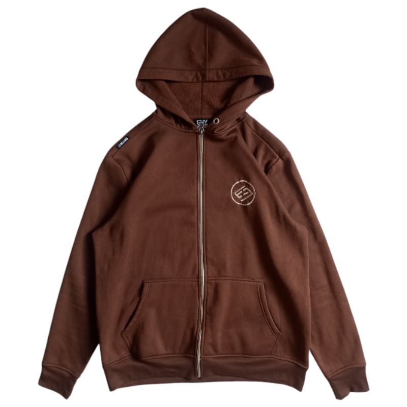 Preloved Jaket Hoodie Zipper ENYCE Dark Brown Size XL