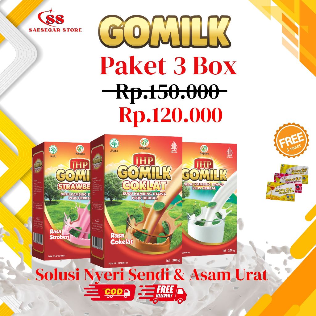 

[GOMILK PAKET 3 KOTAK Free MADU] Susu Kambing atasi Nyeri Sendi Asam Lambung Asma Etawalin Etawaku