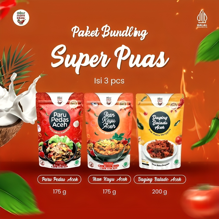 

DapurMamiKikas - Paket Bundling Nusantara Isi 3 - Paru Pedas 175g + Ikan Kayu 175g + Daging Balado 200g