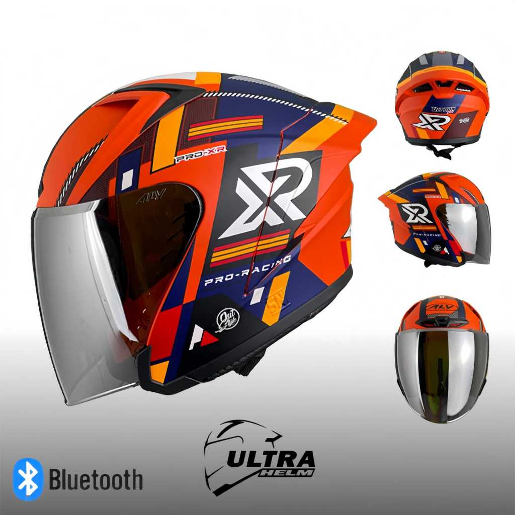 ALV ULTRON V2 + BLUETOOTH XR SERIES NEW | HELM HALF FACE SINGLE VISOR SILVER | STANDAR SNI