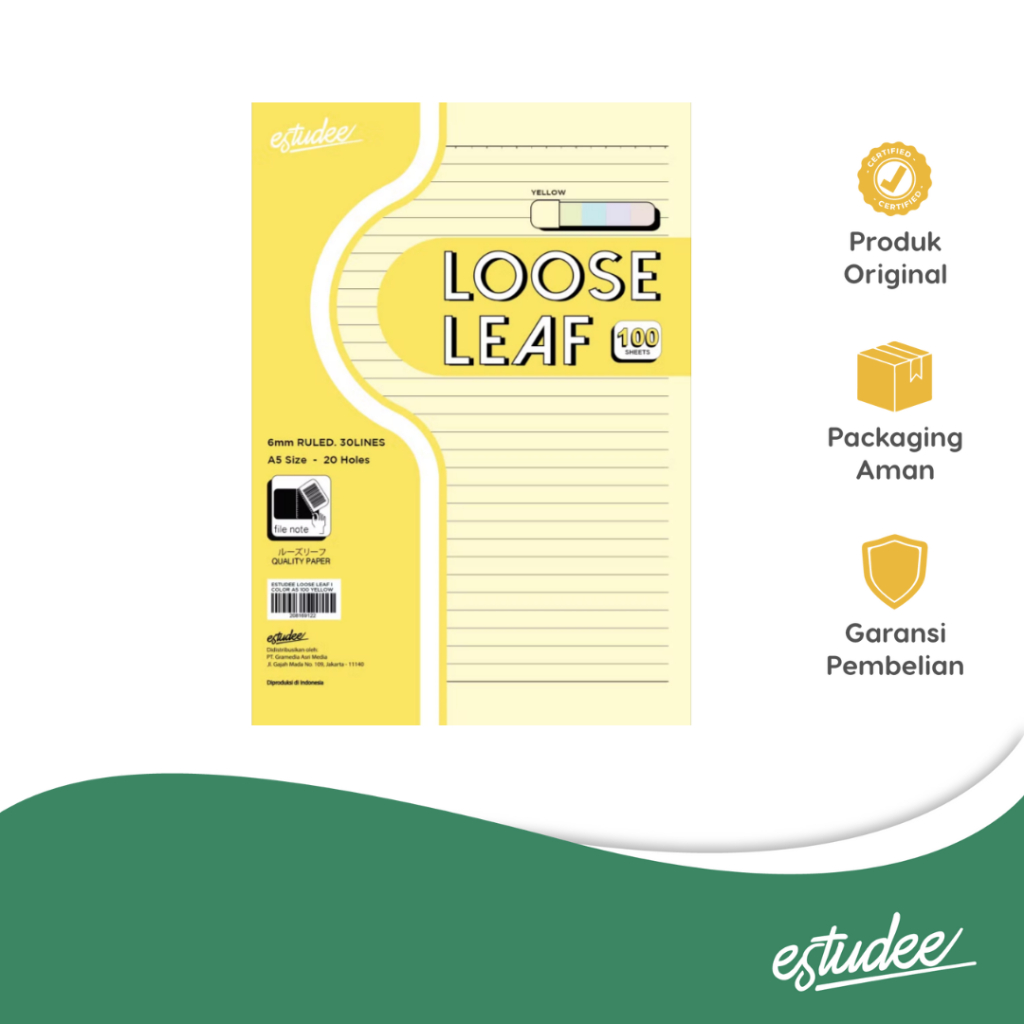 

Estudee - Loose Leaf Motif Garis Warna Kuning Ukuran A5 Isi 100 Lembar