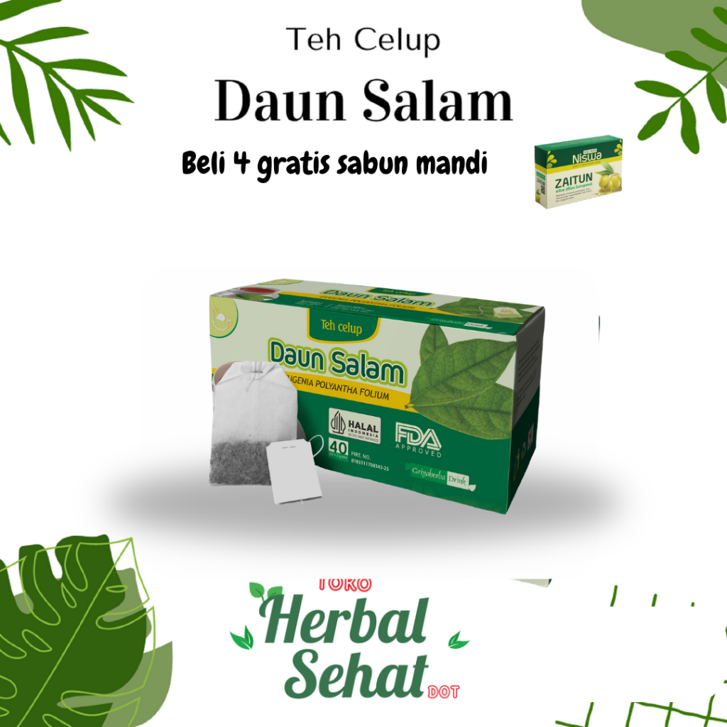 

Teh Herbal Daun Salam Griya Herba isi 20 kantong membantu menurunkan kadar asam urat dalam tubuh Halal 20 Kantong