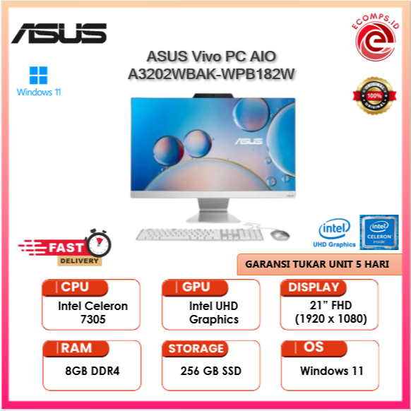 ASUS Vivo PC AIO A3202WBAK 7305 8GB 256GB 21.5" FHD IPS W11