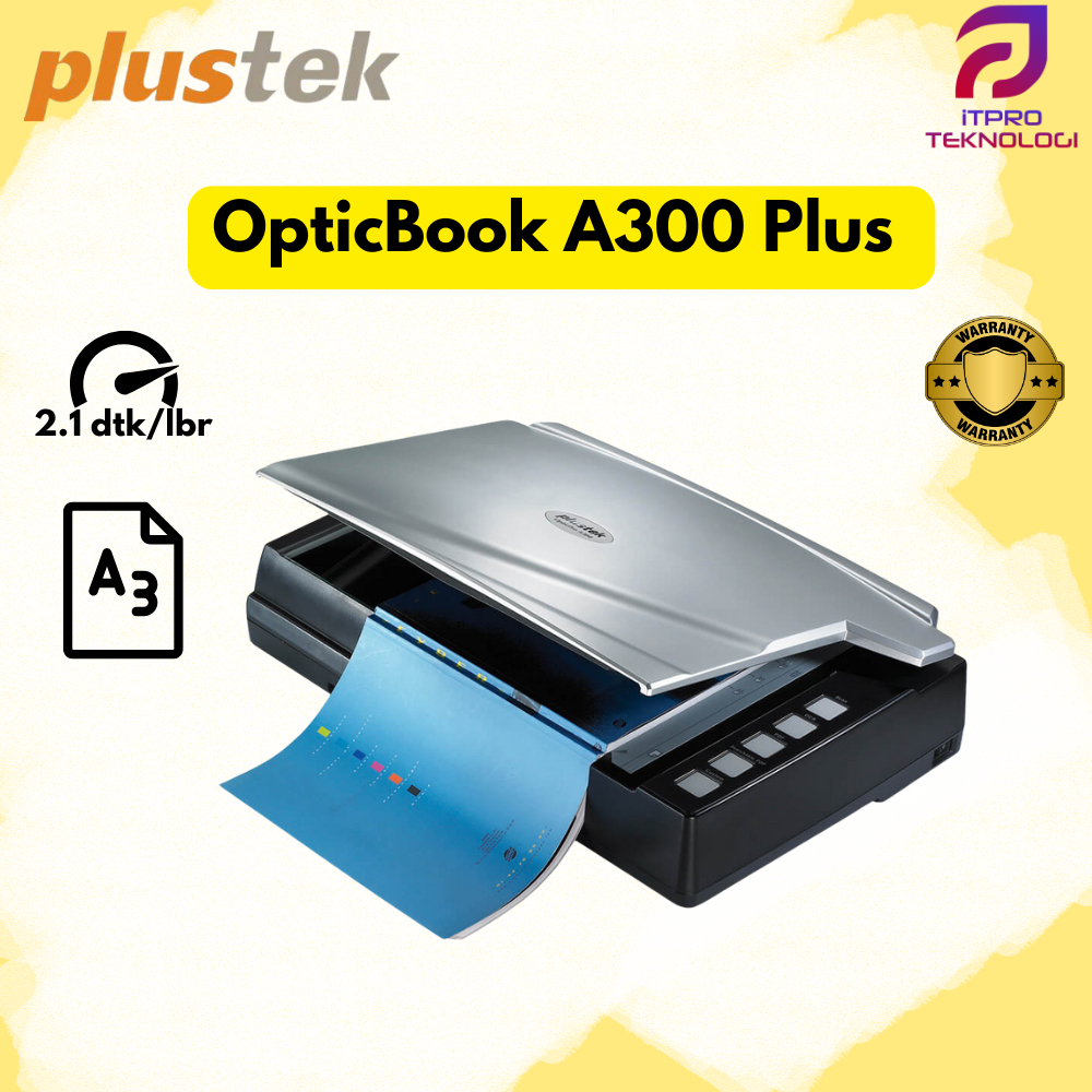 Plustek Scanner OpticBook A300 Plus - (Scanner Buku Tebal, Ukuran A3)