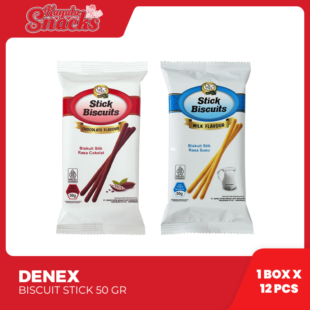 

DENEX Stick Biscuit Milk & Chocolate Flavour 50g - 1 Box 12 Pcs