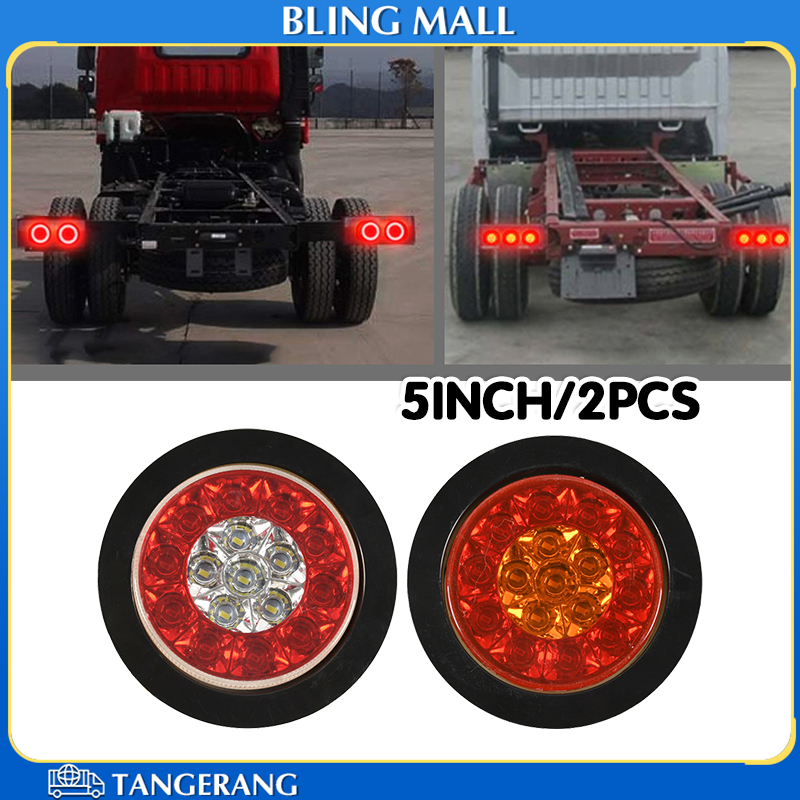 2PCS Lampu Rem Truk 24 Volt Bulat 12-24V Universal Lampu Stop Truk Belakang 5 Inch 16 LED